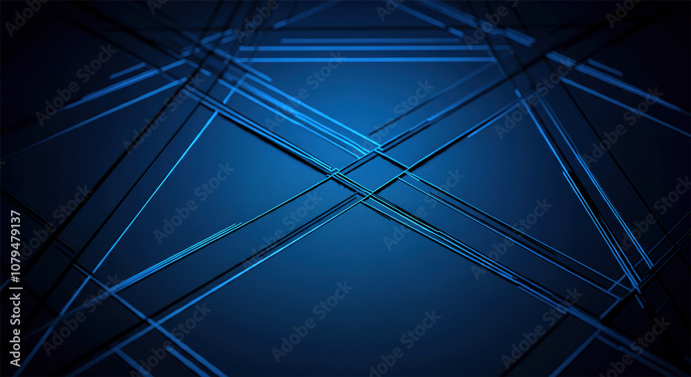 Against the dark blue background, the intersecting blue lines should form a complex geometric pattern, giving a sense of depth and dimension. Against the dark blue background, the intersecting blue lines should form a complex geometric pattern, giving a sense of depth and dimension.
