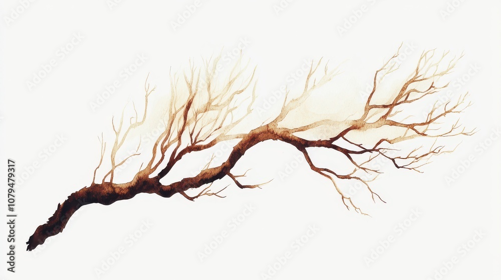Fototapeta premium Artistic depiction of a bare branch with intricate details on a white background.