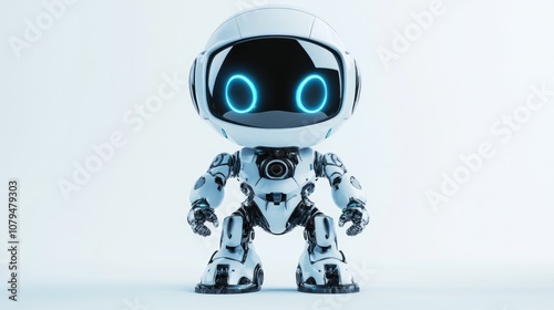 2D rendering illustration features an adorable cyborg robot character on a white background The cartoon astronaut model showcases a fusion of metal and plastic technology in a playful design