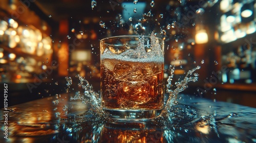 Whiskey Splash in Bar.