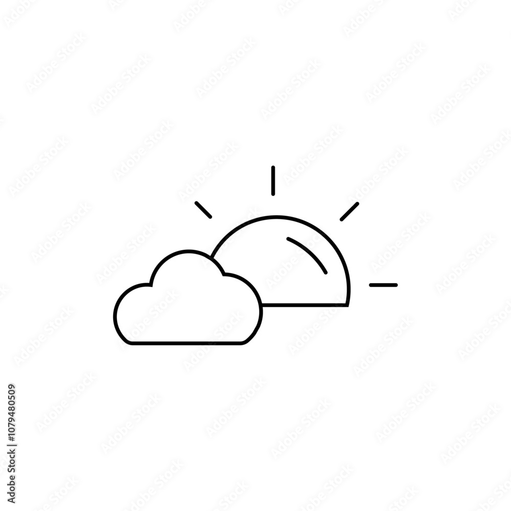 Partially Cloudy Icon Single Thin line vector art set Partially Cloudy Icon Single Thin line vector art set