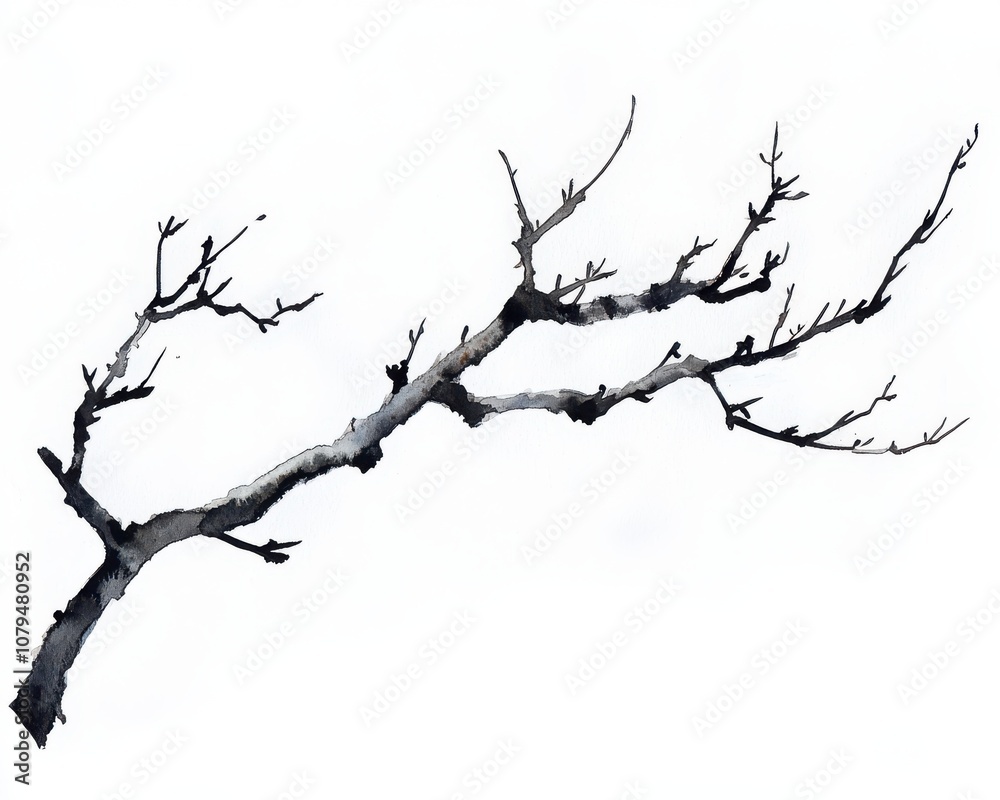 Barren tree branch on a white isolated background. Barren tree branch on a white isolated background.