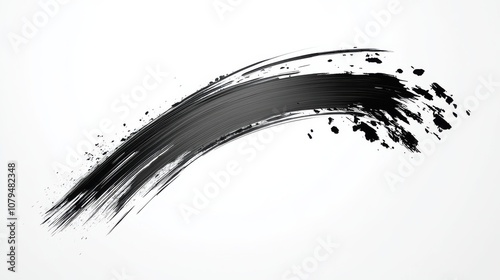 Black ink brush stroke, artistic design element, white isolate background