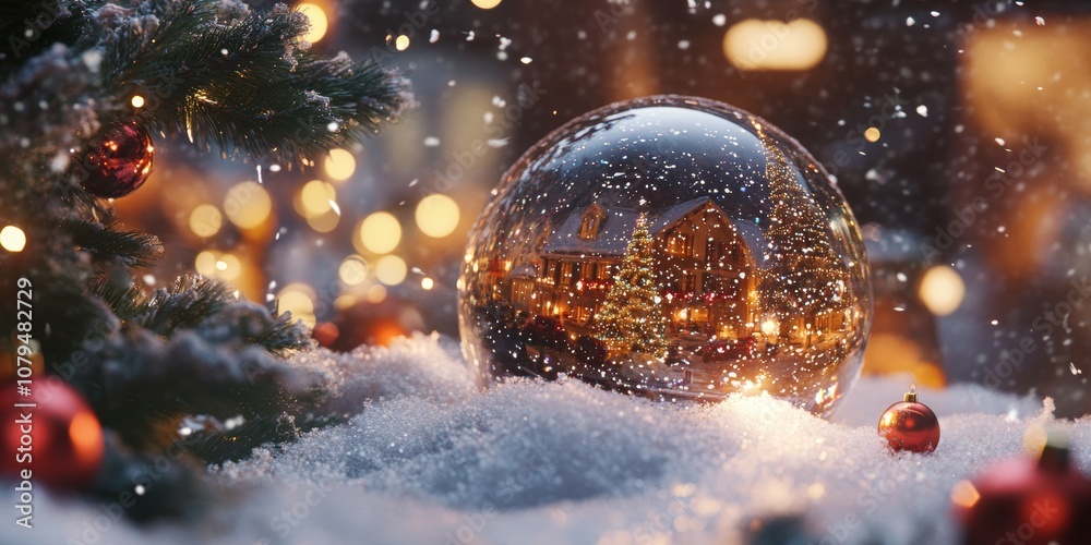 A whimsical snow globe with a miniature cityscape, set against a blurred urban skyline, capturing a magical winter scene. A whimsical snow globe with a miniature cityscape, set against a blurred urban skyline, capturing a magical winter scene.