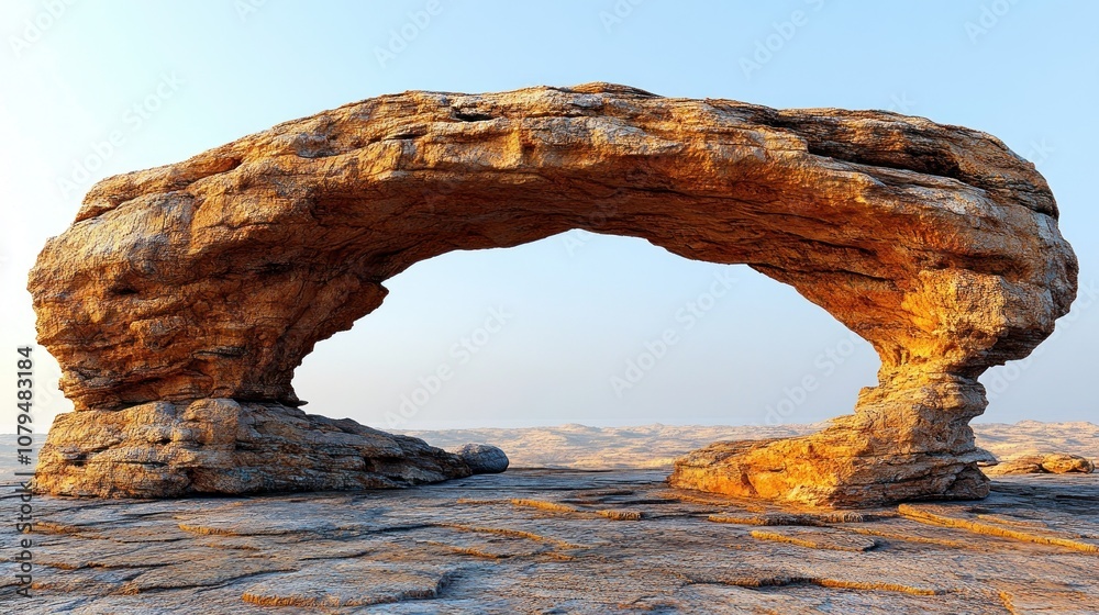 A natural rock arch against a clear sky in a desert landscape. A natural rock arch against a clear sky in a desert landscape.