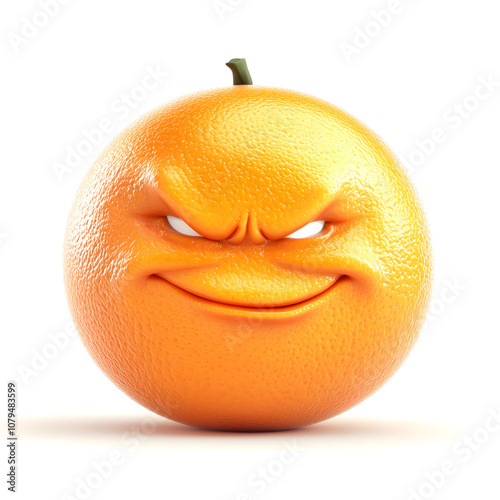 3D illustration of an orange with an angry face on it