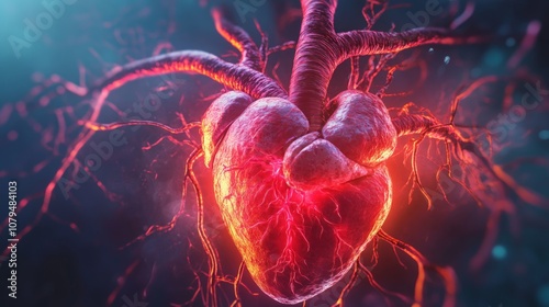 Animated 3D cardiovascular system visualization, illustrating blood flow dynamics, organ interactions, and heartbeat mechanics in a vibrant, educational format. photo