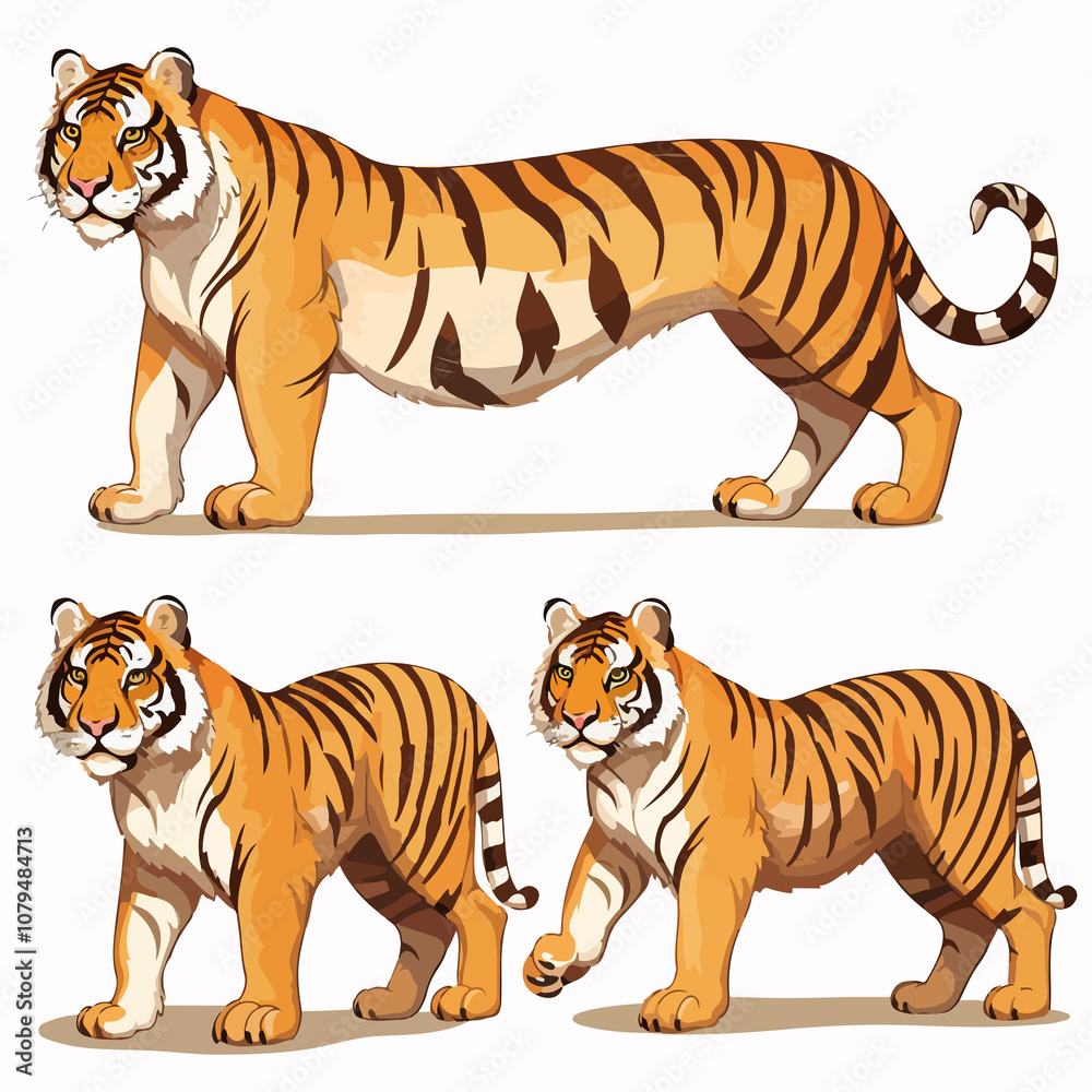 Fototapeta premium Tiger Positions Illustrated: A Visual Guide to Six Unique Stances