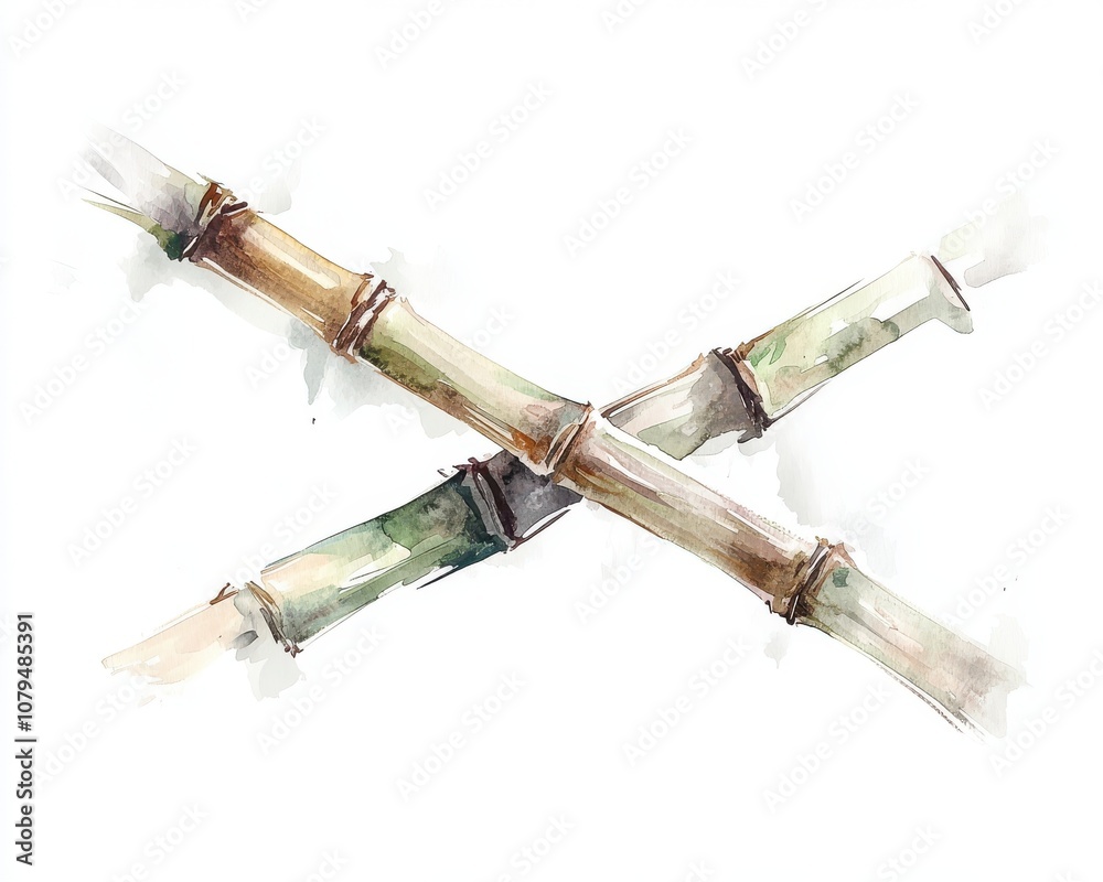 Fototapeta premium Crossed bamboo sticks on a white isolated background.