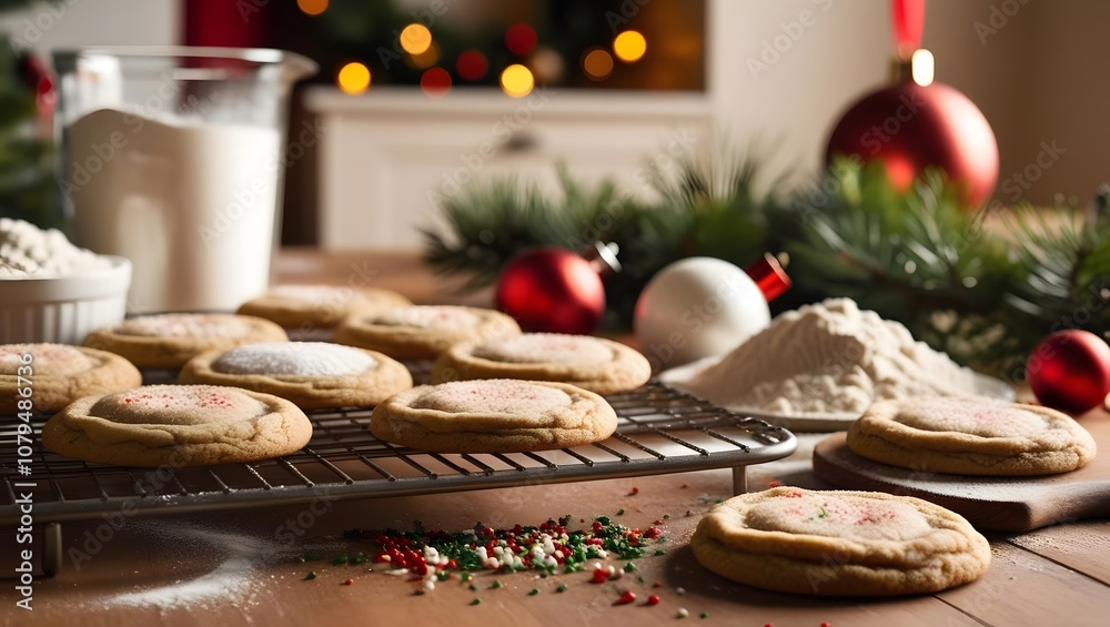 Cozy Rustic Christmas Baking Scene in Warm, Festive Interior Cozy Rustic Christmas Baking Scene in Warm, Festive Interior