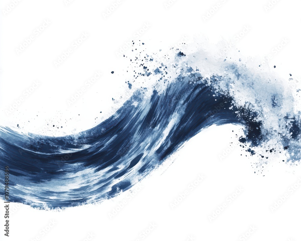 Obraz premium Flowing wave with splashes on a white isolated background.