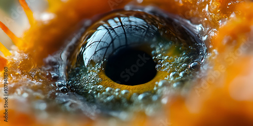 Close-Up of Mysterious Reptile Eye with Intense Orange Glow photo