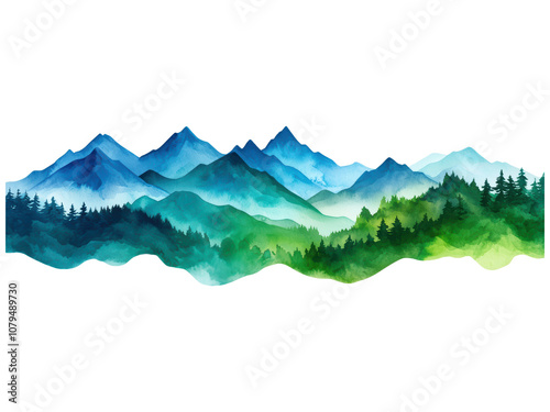 Serene Mountain Landscape in Watercolor Style