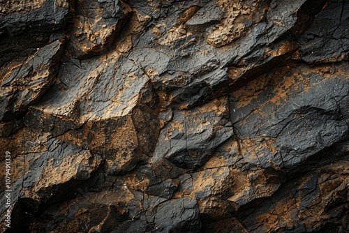Rugged Brown Rock Texture with Dark Tones Close-up of Rough Mountain Surface