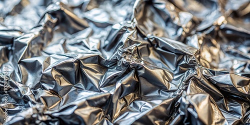 Abstract Crinkled Silver Foil Texture, Close-up, Shiny, Metallic, Background, foil, texture