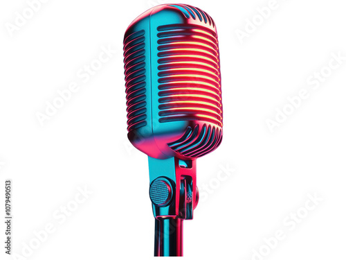 Retro Microphone with Colorful Neon Lights
