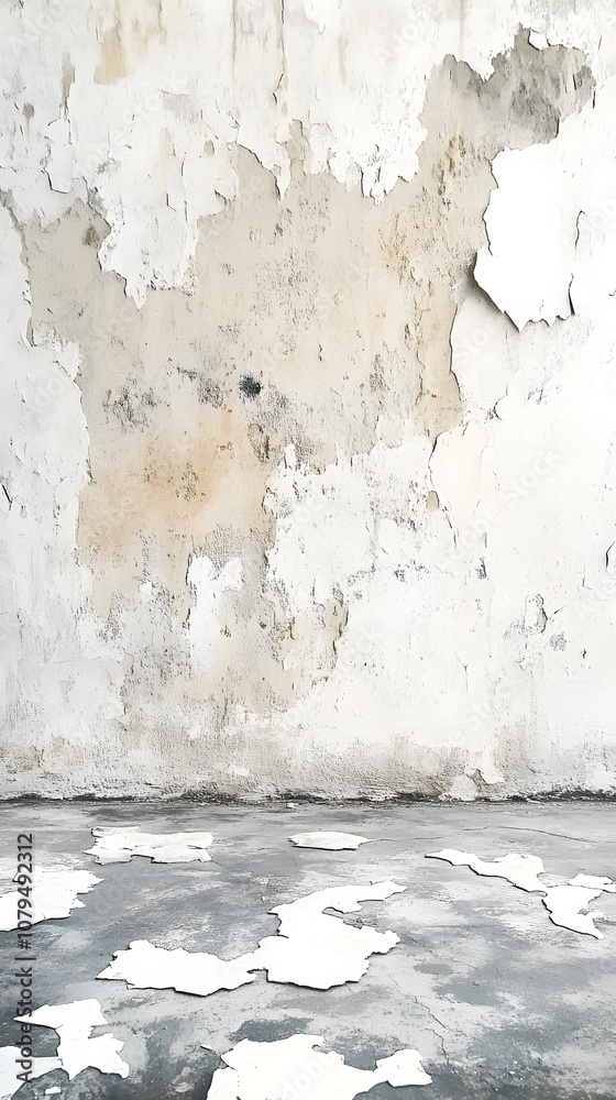 Obraz premium A weathered wall with peeling paint and a cracked floor, suggesting neglect and decay.