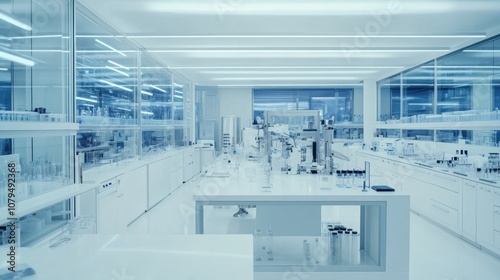 Modern laboratory interior featuring sleek design and scientific equipment.