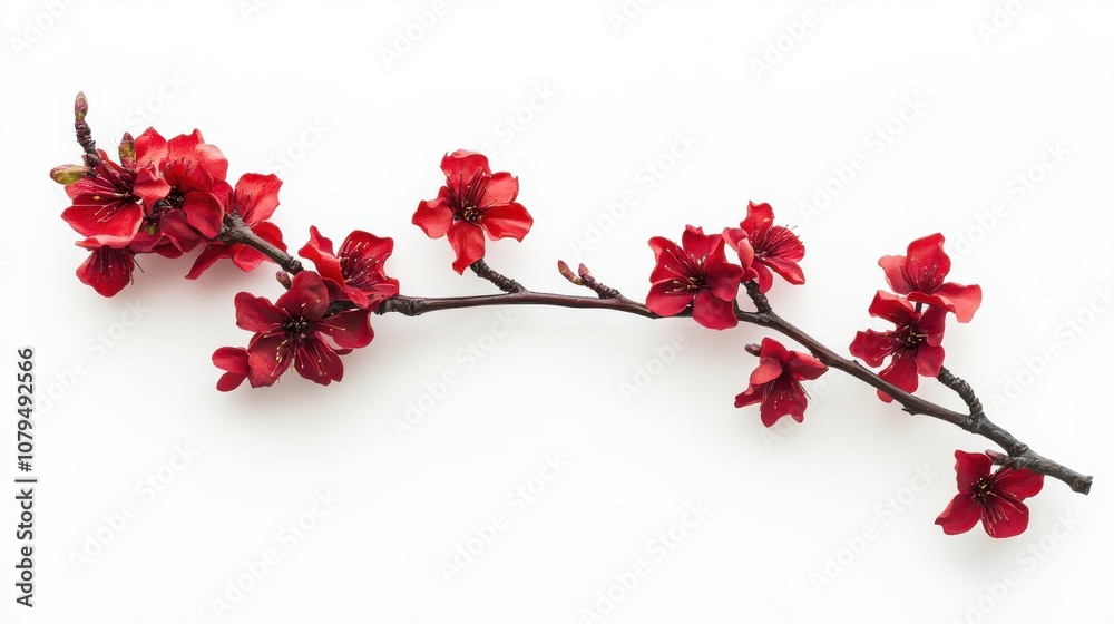 Red flower branch, white isolated background. Red flower branch, white isolated background.