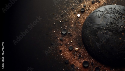 Matte black texture with tiny bronze dust specks, creating luxurious and minimalist