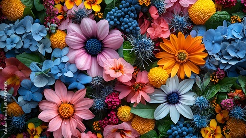 Fototapeta Naklejka Na Ścianę i Meble -  Close-up of colorful mixed flowers in a garden