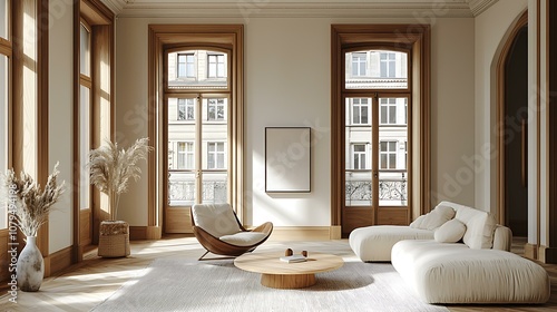 Elegant living room with modern Scandinavian furniture