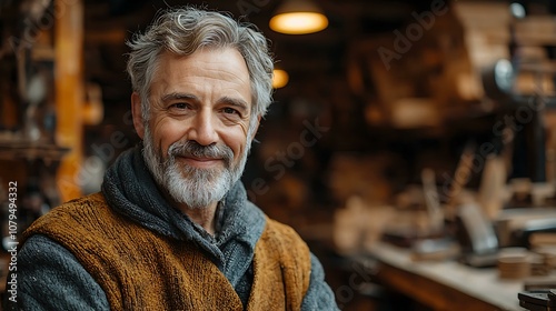 Portrait of a senior man in his workshop, smiling