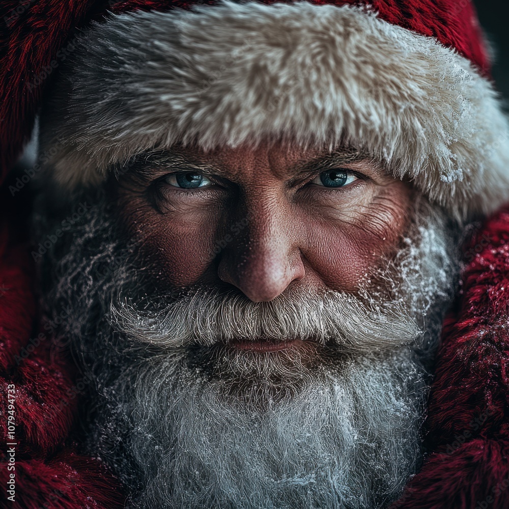 Santa Claus smiling with snowflakes on his beard Santa Claus smiling with snowflakes on his beard