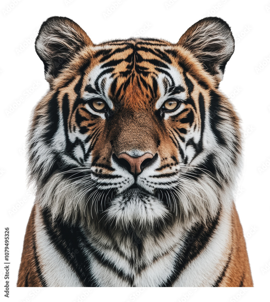 Fototapeta premium PNG Majestic tiger portrait showcasing fierce beauty