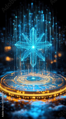 Wallpaper Mural Futuristic digital hologram with glowing geometric shape in virtual reality Torontodigital.ca