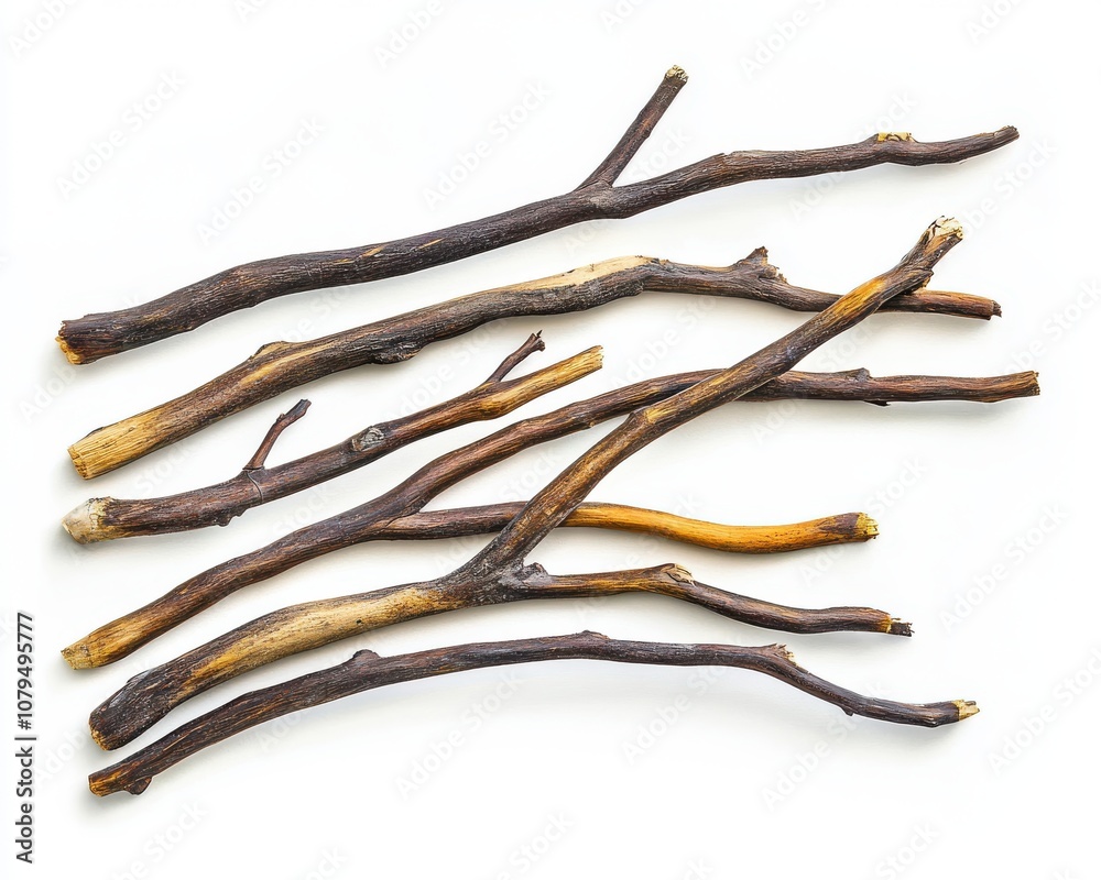 Various sticks arranged on a white isolated background. Various sticks arranged on a white isolated background.