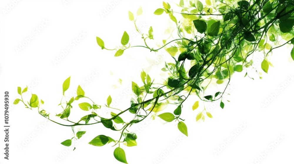 Vibrant green vines with leaves, isolated on a white background. Vibrant green vines with leaves, isolated on a white background.