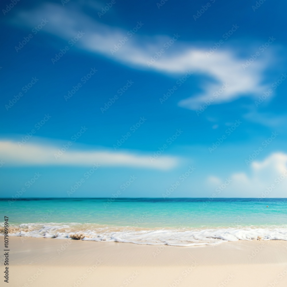 Relaxing beach scene with white sand, turquoise water, and gentle waves Relaxing beach scene with white sand, turquoise water, and gentle waves