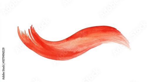 Vibrant red watercolor brush stroke on a white isolated background.