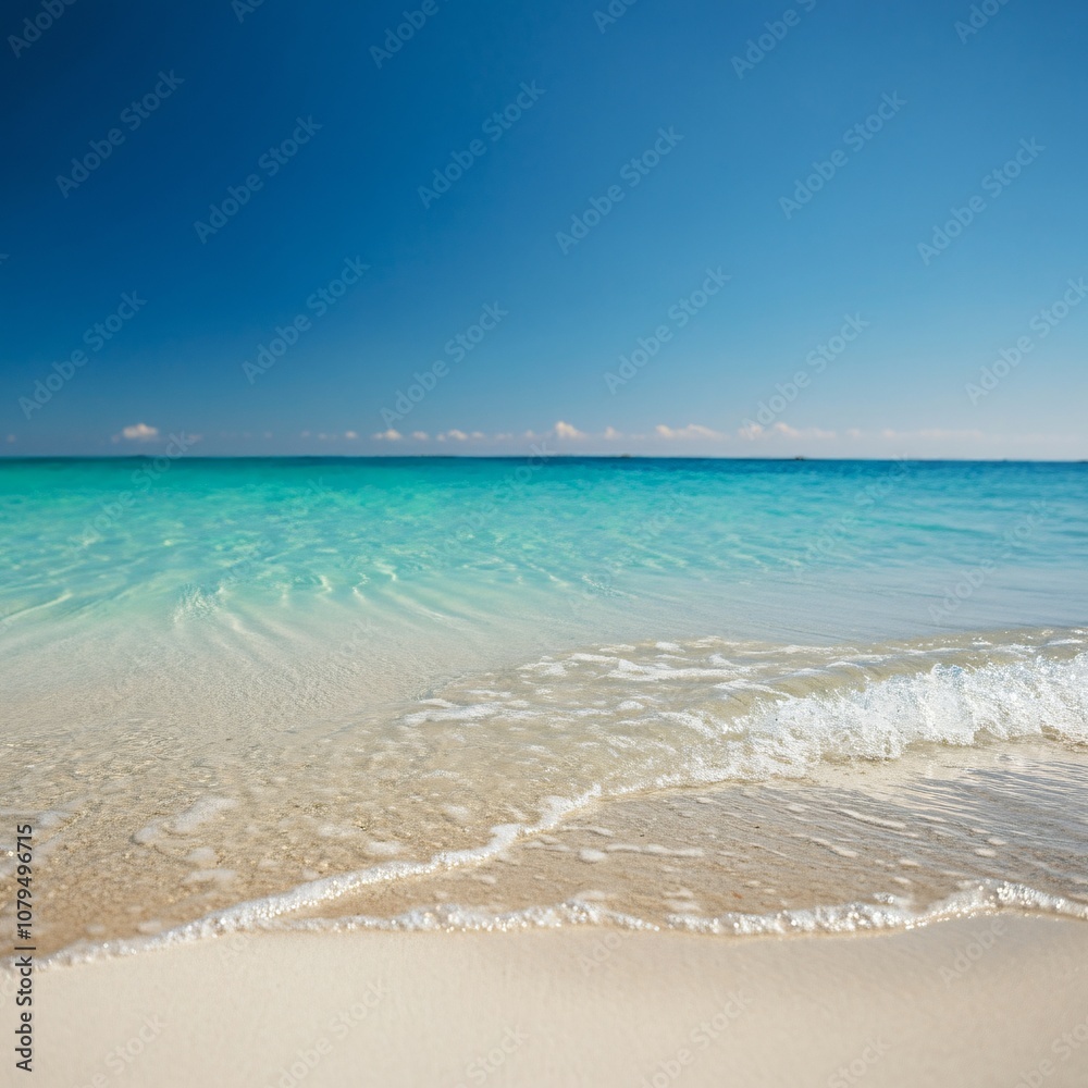 Relaxing beach scene with white sand, turquoise water, and gentle waves Relaxing beach scene with white sand, turquoise water, and gentle waves