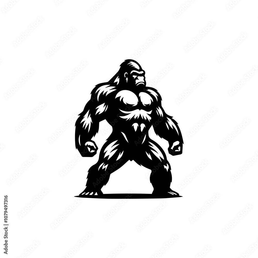 Fototapeta premium Standing Gorilla Logo Design showcasing strength and power. Perfect for brands seeking a rugged or wild