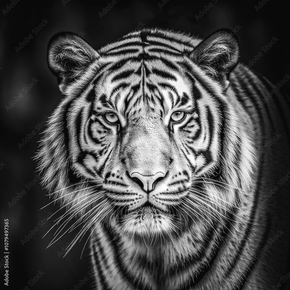 Head of a wild tiger on defocused blackground Head of a wild tiger on defocused blackground