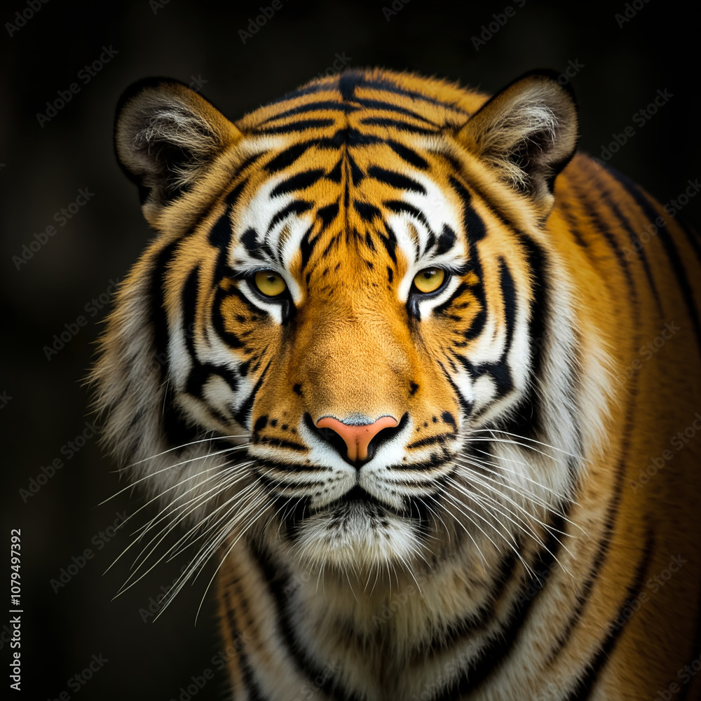 Naklejka premium Head of a wild tiger on defocused blackground
