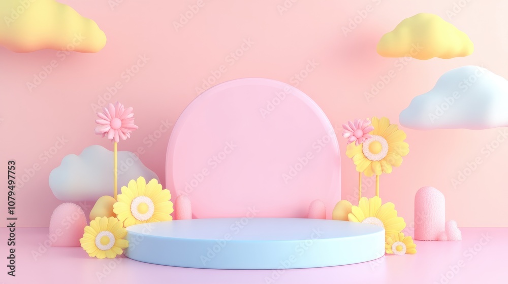 3D rendered adorable podium design in soft pastel hues for showcasing products 3D rendered adorable podium design in soft pastel hues for showcasing products