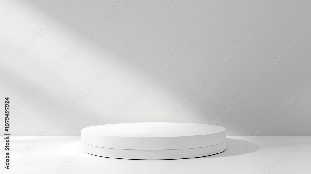 Empty podium or pedestal on a white background featuring a cylindrical display Blank product shelf backdrop 3D rendering Empty podium or pedestal on a white background featuring a cylindrical display Blank product shelf backdrop 3D rendering