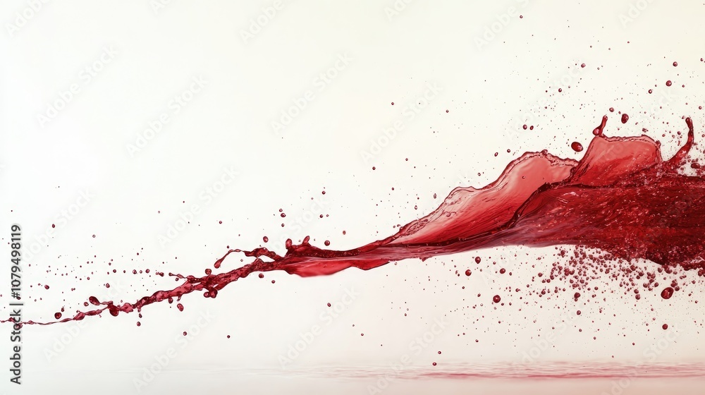 Dynamic Red Wine Splash with Droplets Captured Against a Clean White Background