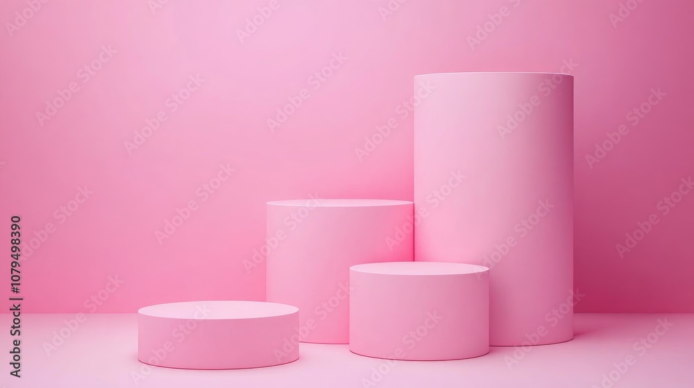 3D pink cylindrical podium in a minimalist studio setting Abstract geometric shape illustration for product display 3D pink cylindrical podium in a minimalist studio setting Abstract geometric shape illustration for product display