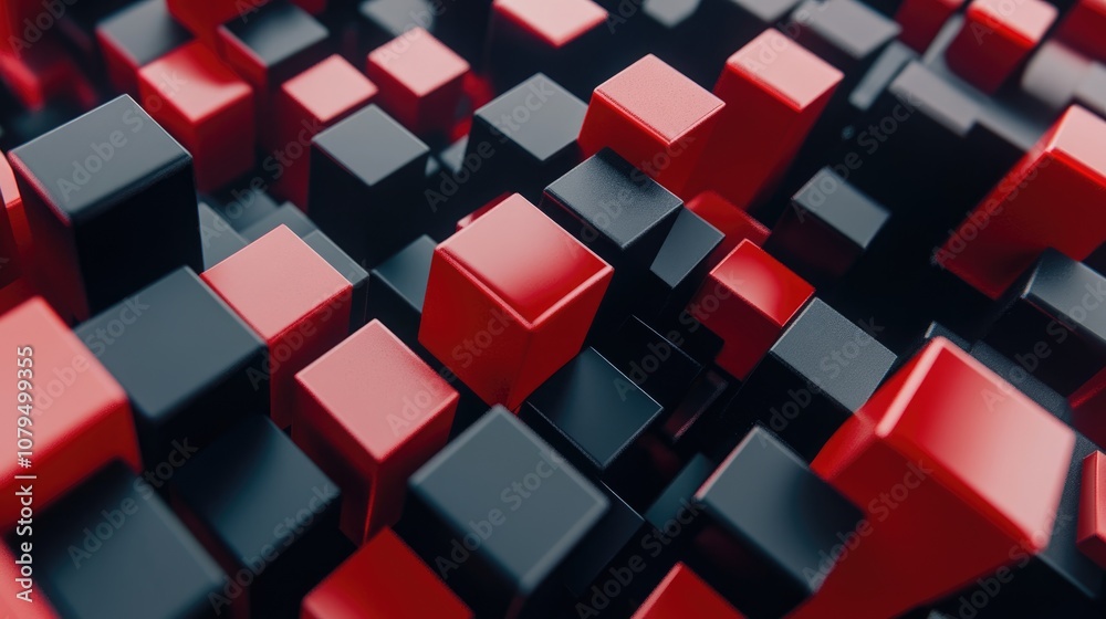 Abstract background featuring 3D rendered red and black cubes
