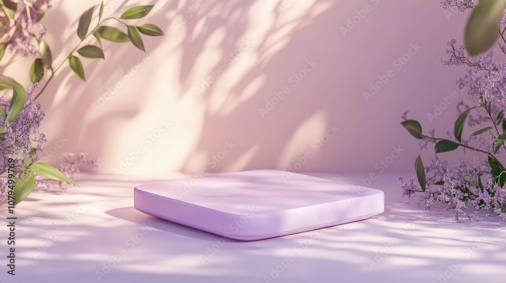 Empty purple baby square podium with a hipster abstract background 3D illustration of abstract platforms for cosmetic product presentation creative minimal concept pedestal for display