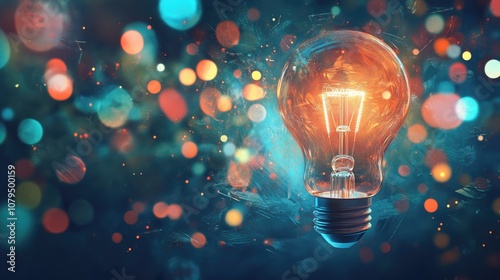Brighten the way to creativity with a light bulb turned off surrounded by other illuminating elements