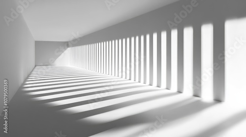 Minimalist architectural interior showcasing dramatic light and shadow effects with clean lines and an open space aesthetic for modern design inspiration