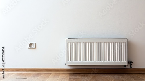 Wallpaper Mural Modern Interior with White Wall Featuring a Radiator and Power Outlet, Showcasing Minimalist Design and Clean Lines in a Bright Room Setting Torontodigital.ca