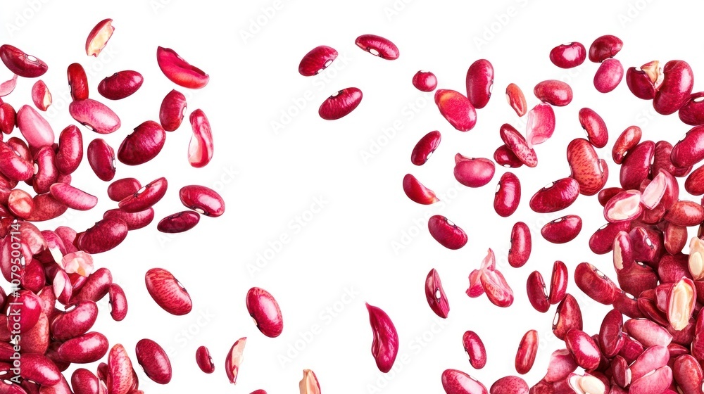 A scattering of red kidney beans against a white background. A scattering of red kidney beans against a white background.