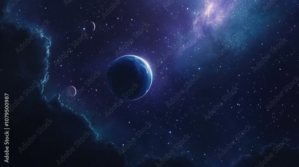 2D illustration of an expansive space scene featuring bright stars planets and moons A variety of imaginative science fiction backdrops showcasing alien solar systems and a realistic deep cosmos 2D illustration of an expansive space scene featuring bright stars planets and moons A variety of imaginative science fiction backdrops showcasing alien solar systems and a realistic deep cosmos