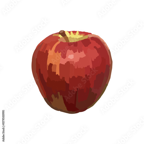 Vector realistic red apple painted with a round brush on white background. Hand drawn illustration